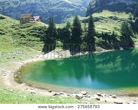 Alpine Lake Fahlensee In Mountain Range Alpstein - Canton Of Appenzell Innerrhoden, Switzerland
