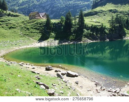 Alpine Lake Fahlensee In Mountain Range Alpstein - Canton Of Appenzell Innerrhoden, Switzerland