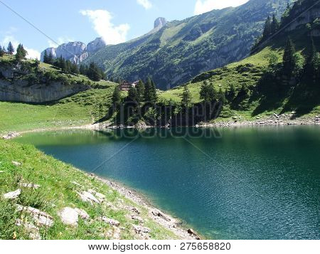 Alpine Lake Fahlensee In Mountain Range Alpstein - Canton Of Appenzell Innerrhoden, Switzerland