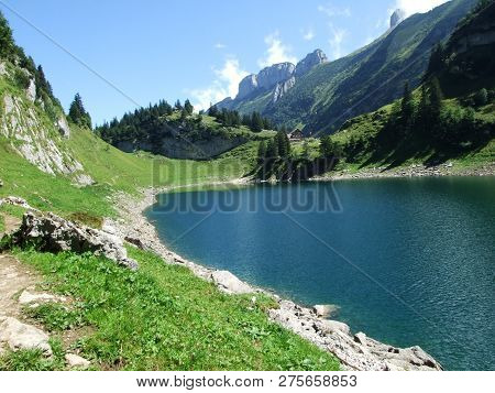 Alpine Lake Fahlensee In Mountain Range Alpstein - Canton Of Appenzell Innerrhoden, Switzerland