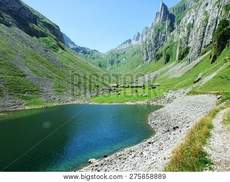 Alpine Lake Fahlensee In Mountain Range Alpstein - Canton Of Appenzell Innerrhoden, Switzerland