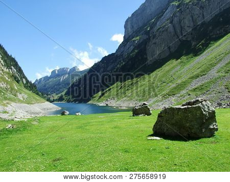 Alpine Lake Fahlensee In Mountain Range Alpstein - Canton Of Appenzell Innerrhoden, Switzerland