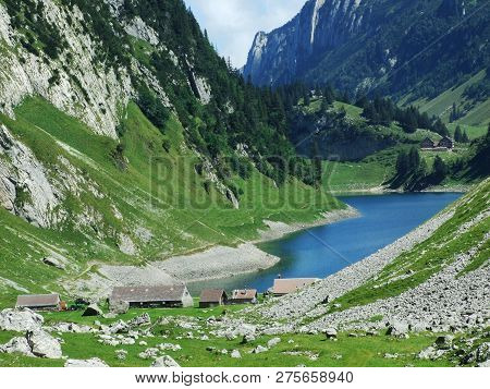 Alpine Lake Fahlensee In Mountain Range Alpstein - Canton Of Appenzell Innerrhoden, Switzerland