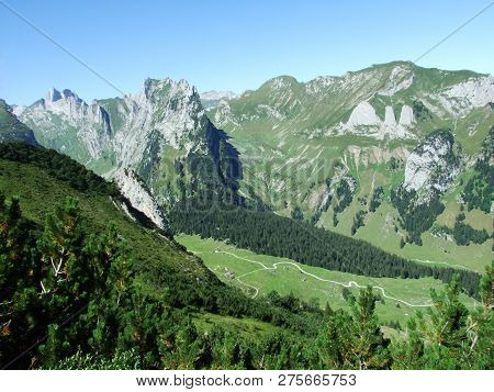 View To The Peaks Fahlenalp Over The Fahlensee Lake In The Mountain Mass Alpstein - Canton Of Appenz