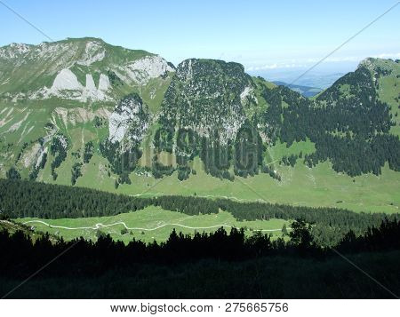 View To The Peaks Fahlenalp Over The Fahlensee Lake In The Mountain Mass Alpstein - Canton Of Appenz