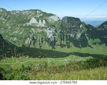 View To The Peaks Fahlenalp Over The Fahlensee Lake In The Mountain Mass Alpstein - Canton Of Appenz