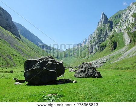 View To The Peaks Fahlenalp Over The Fahlensee Lake In The Mountain Mass Alpstein - Canton Of Appenz