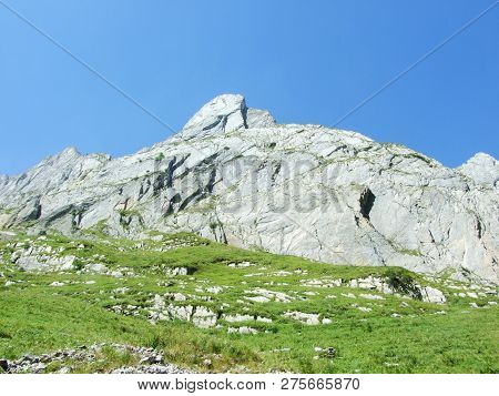 View To The Peaks Fahlenalp Over The Fahlensee Lake In The Mountain Mass Alpstein - Canton Of Appenz