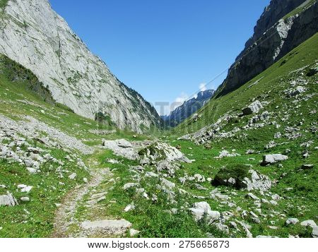 View To The Peaks Fahlenalp Over The Fahlensee Lake In The Mountain Mass Alpstein - Canton Of Appenz