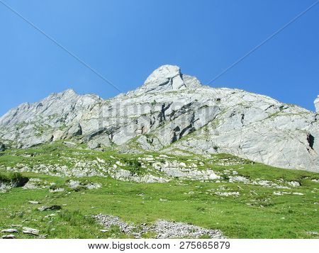 View To The Peaks Fahlenalp Over The Fahlensee Lake In The Mountain Mass Alpstein - Canton Of Appenz