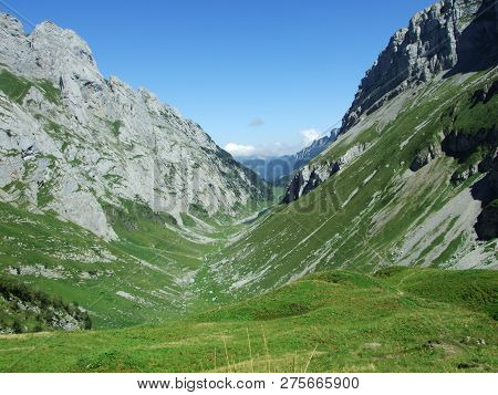 View To The Peaks Fahlenalp Over The Fahlensee Lake In The Mountain Mass Alpstein - Canton Of Appenz