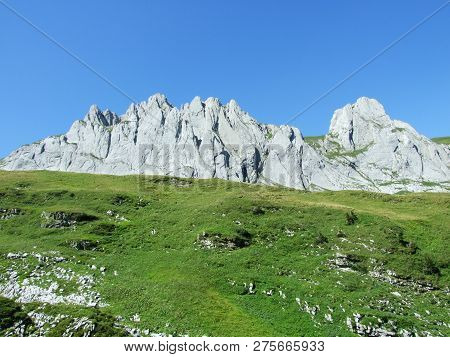 View To The Peaks Fahlenalp Over The Fahlensee Lake In The Mountain Mass Alpstein - Canton Of Appenz