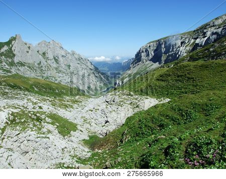 View To The Peaks Fahlenalp Over The Fahlensee Lake In The Mountain Mass Alpstein - Canton Of Appenz