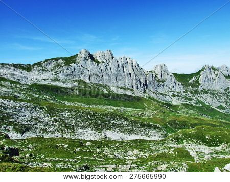 View To The Peaks Fahlenalp Over The Fahlensee Lake In The Mountain Mass Alpstein - Canton Of Appenz