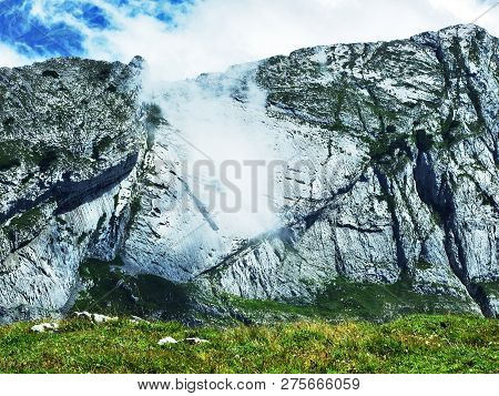 View To The Peaks Fahlenalp Over The Fahlensee Lake In The Mountain Mass Alpstein - Canton Of Appenz