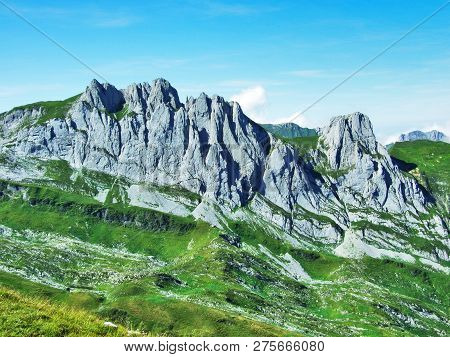 View To The Peaks Fahlenalp Over The Fahlensee Lake In The Mountain Mass Alpstein - Canton Of Appenz