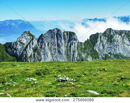 View To The Peaks Fahlenalp Over The Fahlensee Lake In The Mountain Mass Alpstein - Canton Of Appenz