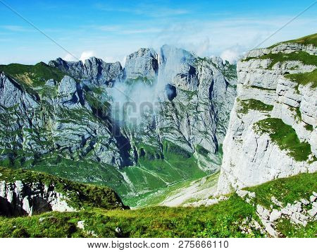 View To The Peaks Fahlenalp Over The Fahlensee Lake In The Mountain Mass Alpstein - Canton Of Appenz