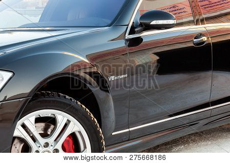Novosibirsk, Russia - 08.01.2018: The Front Of The Fender Of A Black Car With Wheels And A Side Rear
