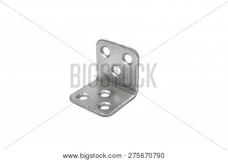 Furniture, Metal Corner For Fasteners With Six Holes On A White Background.