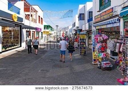 Playa Blanca, Spain - Dec 14: Seaside Promenade In Playa Blanca, The Former Fishermens Village Becam