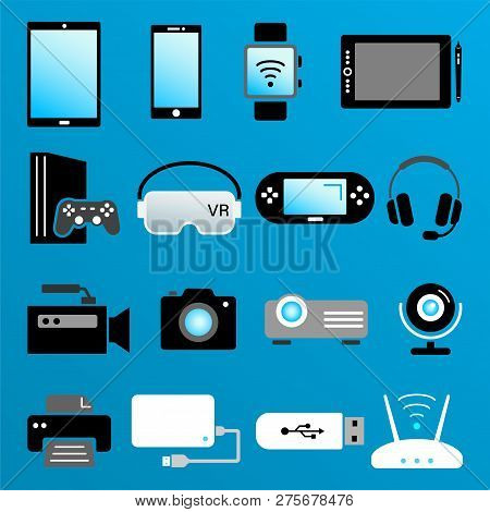 Modern Digital Devices Color Icons Isolated Set