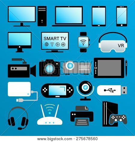 Modern Digital Devices Color Icons Isolated Set
