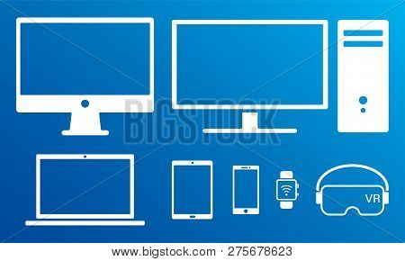 Modern Digital Screens White Icons Isolated Set