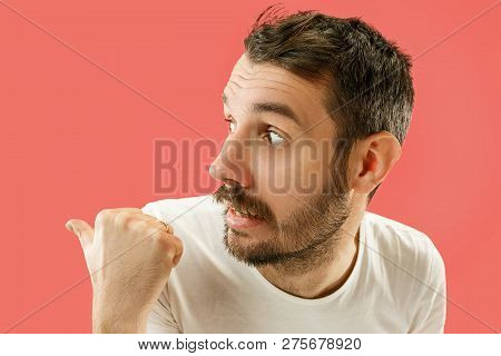 Secret, Gossip Concept. Young Man Whispering A Secret Behind His Hand. Businessman Isolated On Trend