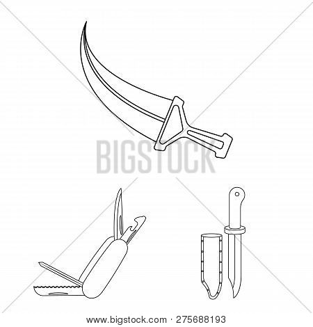 Vector Illustration Of Knife And Cut Icon. Set Of Knife And Flat Vector Icon For Stock.