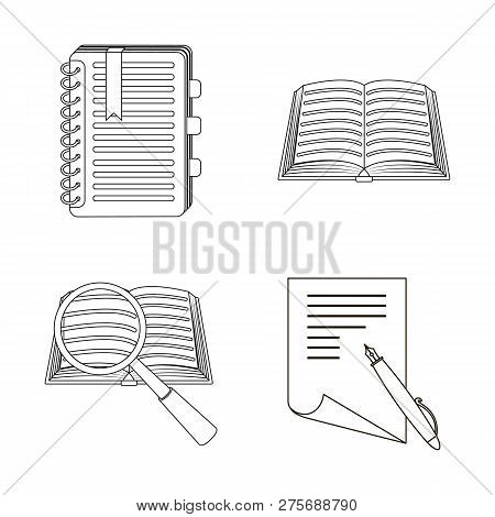 Vector Illustration Of Book And Open Logo. Collection Of Book And Pencil Stock Vector Illustration.