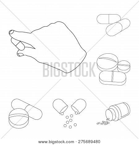 Vector Illustration Of Pill And Medicine Symbol. Set Of Pill And Vitamin Stock Symbol For Web.