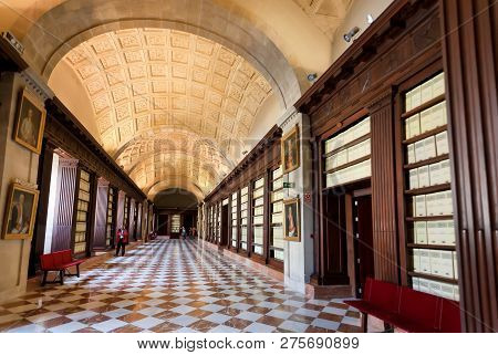Seville, Spain - Nov 14: Corridors Of The 16th Century Archivo General De Indias, Example Of Spanish