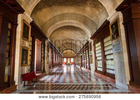 Seville, Spain - Nov 14: Ceiling With Patterns And Long Corridors Of The 16th Century Archivo Genera