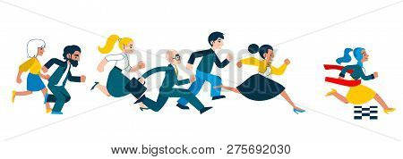 Business Success And Competition Concept With Running People In Suits.