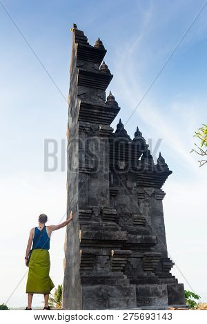 Architecture, Traveling And Religion. Traveler Enjoying The View In Hindu Temple Lempuyang In Bali, 