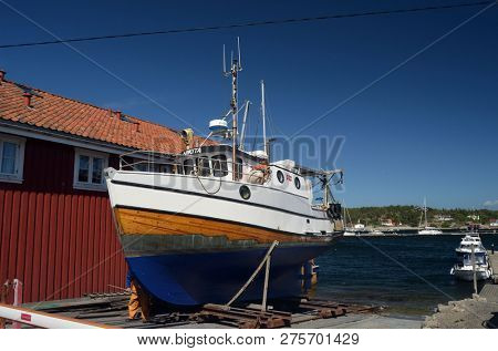 Marina of the Norwegian fishing town Hvaler . June 19,2018. Hvaler,Norway