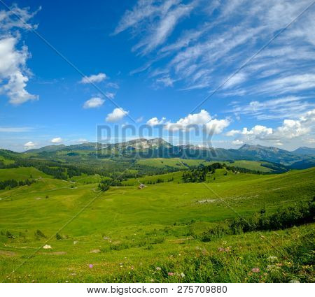 Summer time mountain nature panoramic landscape near Habkern, Switzerland