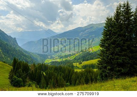 Summer time mountain nature panoramic landscape near Habkern, Switzerland