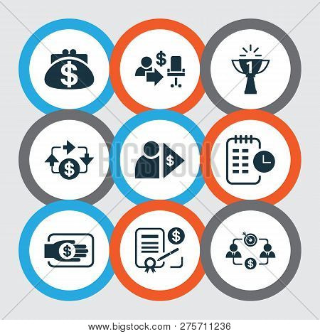 Work Icons Set With Investor, Financing, Long-term Plan And Other Teamwork Elements. Isolated  Illus