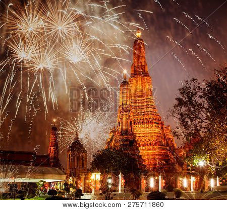 exotic new year - Bangkok new year countdown fireworks at Wat Arun Temple, Bangkok, Thailand