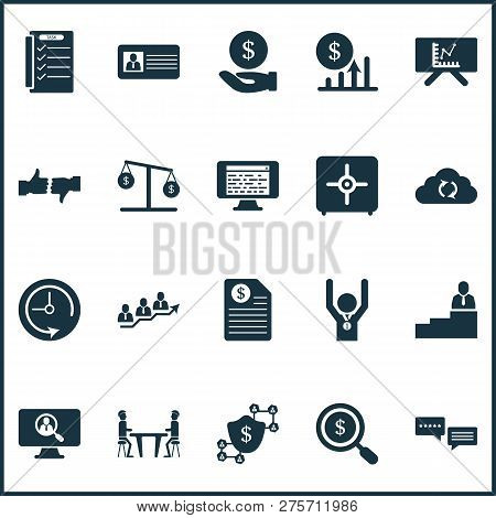 Team Icons Set With Hand Money, Tasklist, Team Success Financial Elements. Isolated Vector Illustrat