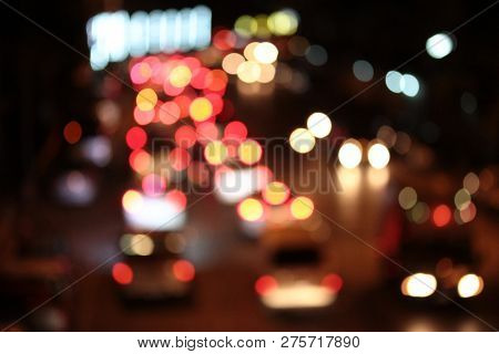Night City Street Lights Bokeh Background ,defocused Background