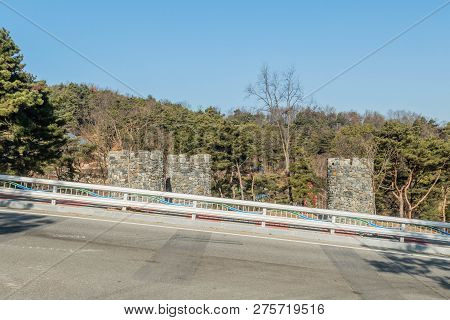 Stone Structures Resembling Castle Towers At Public Mountain Park On Sunny Day In Yesan, South Korea