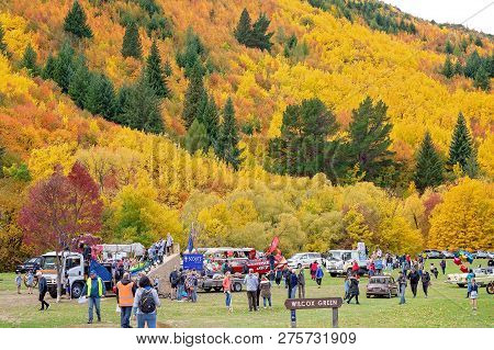Arrowtown, New Zealand - April 2018: Tourists Flock To Arrowtown For The Akura Arrowtown Autumn Fest