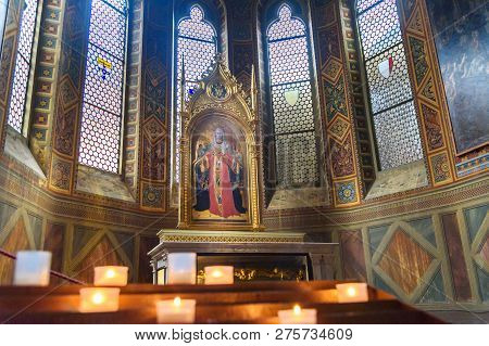 Siena, Italy - October 02, 2018: Interior Of Basilica Maria Dei Servi Is Church In Siena