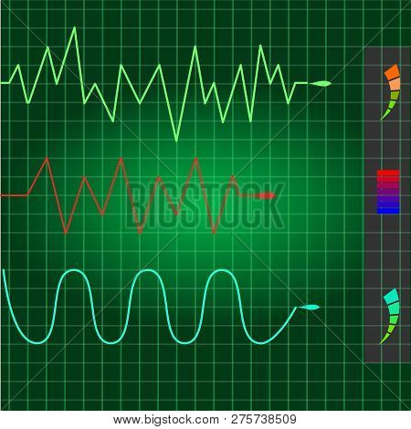 Three Sine Wave Show On Green Monitor.
