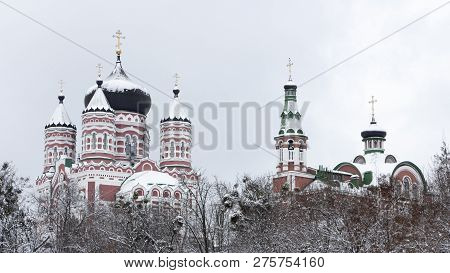 Feofaniya Is A Park Located In The Historical Neighborhood Of Kiev. The Orthodox Cathedral Towers Un