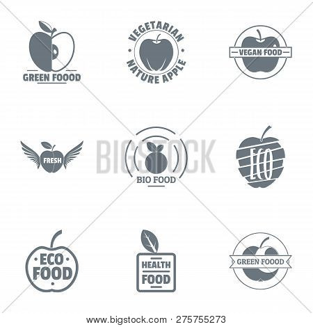 Green Food Logo Set. Simple Set Of 9 Green Food Logo For Web Isolated On White Background