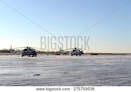 Moscow, Russia - November 23, 2016: Helicopters Mi-8 Emercom Of Russia At The Airfield Myachkovo